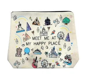“Meet Me At My Happy Place” Disney Attraction Cosmetic Travel Bag (NEW) thumbnail 1