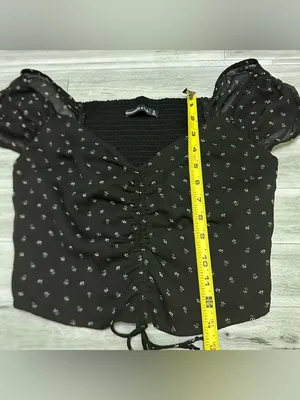 Abercrombie & Fitch Olive Green Ruched Tie-Sleeve Crop Top S thumbnail 5