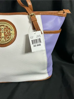 Women’s White & Lavender Tote Bag with Brown Trim & Gold Accent NWT thumbnail 3
