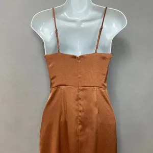 Birdy Grey Bridesmaid Dress Lydia Rust Satin Cowl High Slit Size XS Summer Fall thumbnail 10