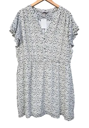 H&M NWT Floral‎ Print V Neck Ruffle Sleeve Cinched Waist Dress Women's Plus XXL thumbnail 1