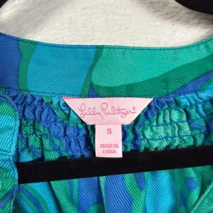 Lilly Pulitzer S Elsa 100% Silk Blouse Blue Green Floral Psychedelic Boho Resort thumbnail 6