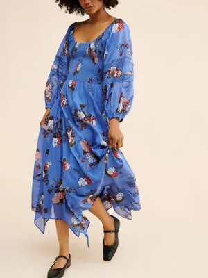 Free People Morning Glory Floral Smocked Maxi Dress XS Boho Long Sleeve thumbnail 14