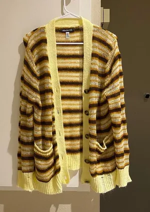 Urban outfitters stripped Knit Cardigan in Yellow and Brown, size Xs thumbnail 1