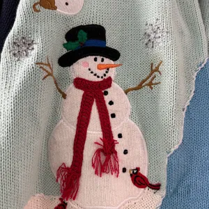 Quacker Factory Snowman Winter Cardigan Sweater‎ Appliqué Beads Colorful Large thumbnail 4