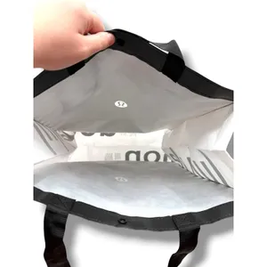 Lululemon Reusable Shopper Tote Bag Unisex Large Black White Logo‎ Snap Button thumbnail 7
