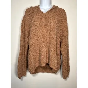 ONEILL Serefina Hooded Sweater M/L Camel Brown Chunky‎ Knit V-Neck Boho Coastal thumbnail 3