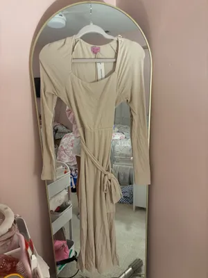 Francesca's Tan Tie Front Ribbed Midi Dress thumbnail 2