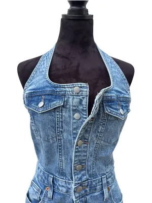 Universal Threads Denim Halter Midi Dress 90s Y2K Button Front Slit Pockets⁠ Sz 6 thumbnail 10