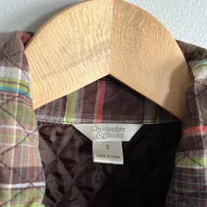 Christopher & Banks Quilted Plaid Embroidered Vest Brown Green Size S thumbnail 2