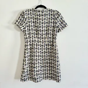 Fitted Short Sleeve Tweed Dress White thumbnail 2