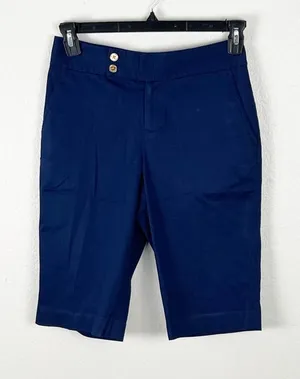LAUREN RALPH LAUREN Navy Gold Buttons Pockets Bermuda Shorts 2 Preppy Modest thumbnail 1