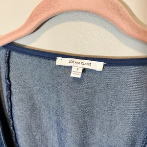 Zoe and Claire Denim Midi Dress Short Puff Sleeve Button Front Blue Small thumbnail 4