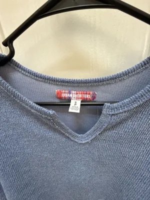 Urban Outfitters Blue Long Sleeve Cropped Notch Neck Top thumbnail 2