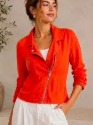 Cynthia Rowley Bright Orange Asymmetrical Zip Leather Jacket thumbnail 1