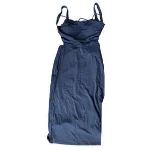 Halara Ruched Lace Up Bodycon Midi Casual Majolica Blue Soft Airy Dress Large thumbnail 3