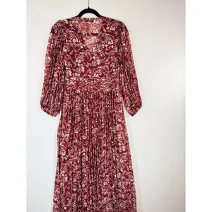 En Saison Womens Dress Red Maxi V Neck Floral Puff Sleeve Pleated Fairycore XS thumbnail 9