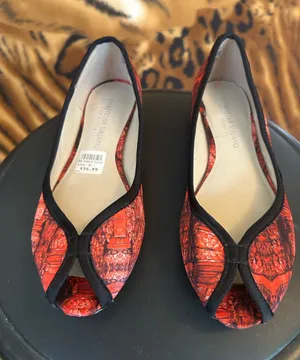 Christian Siriano Red and Black Peep-Toe Flats. Ballerina Open toe EUC thumbnail 1