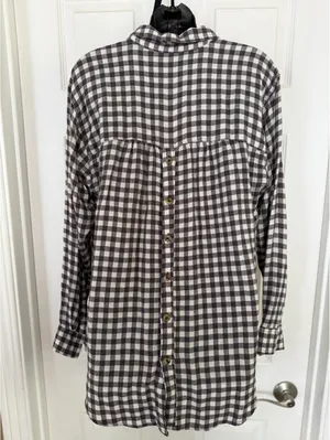Anthropologie black and white gingham button front shirt thumbnail 7