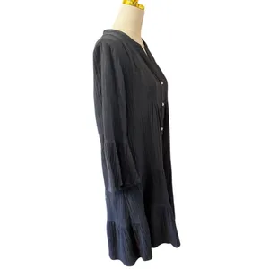 Quince Organic Cotton Gauze Tiered Mini Dress Indigo Blue Cottagecore Boho Med thumbnail 3