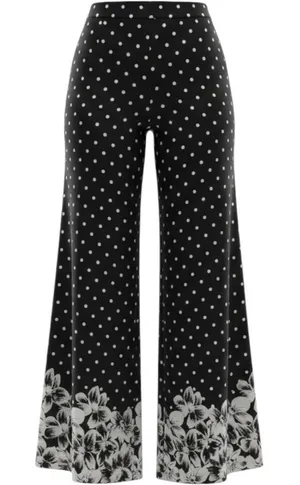 Anthropologie Ett Twa Wide Leg Pants 8 Black Polka Dot Floral Retro Boho thumbnail 1