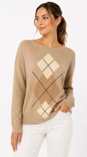 Charter Club Womens 100% Cashmere Argyle Sweater Crew Neck Medium thumbnail 1
