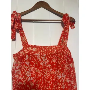 GiGiO Floral Sundress M Orange Smocked Tie Shoulder Ruffle Mini Dress Boho thumbnail 3