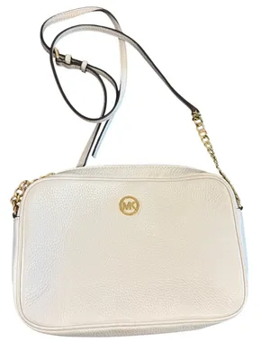 Michael Kors White Pebbled Leather Crossbody Bag Gold Tone Hardware Chain Purse thumbnail 1