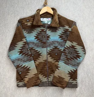 Black Mountain Outdoor‎ Women L Southwestern Fleece Jacket Brown Turquoise USA thumbnail 1