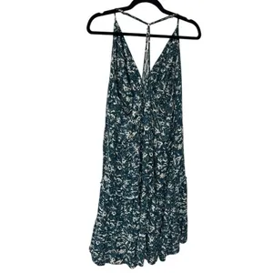 Maurice's Teal Floral Tiered High-Low Dress Boho Euro Summer Mediterranean Large thumbnail 2
