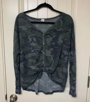Boutique Waffle Knit Top Green Size M thumbnail 1