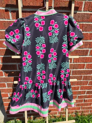 Floral Mini Dress Puff Sleeve V-Neck Button Down Casual Beach Boho Small thumbnail 9