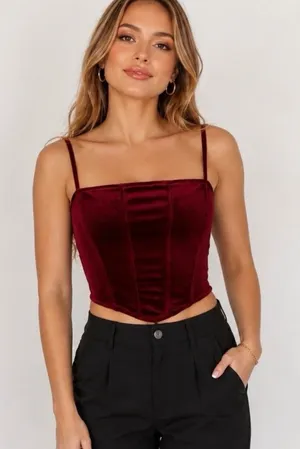 Astr The Label NWT Velvet Corset Cami Top Burgundy Wine Size XL thumbnail 1