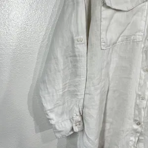 Zara 100% Linen Relaxed Fit Button Down Shirt Oyster White Sz Large‎ Casual Boho thumbnail 10
