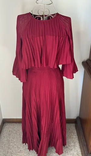 ASOS Pleated Sheer Crop Top Midi Dress Burgundy Size 2 Special Occasion thumbnail 1