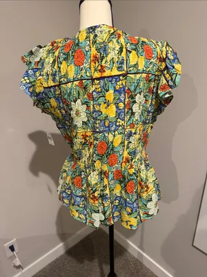 Grace + Karma Yellow Floral V-Neck Peplum Blouse thumbnail 5