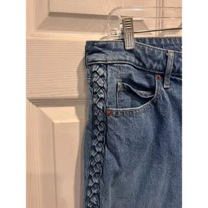 Old Navy Sky-Hi Wide Leg‎ Jeans Braided Side Seam Medium Wash Denim Womens 12 thumbnail 2