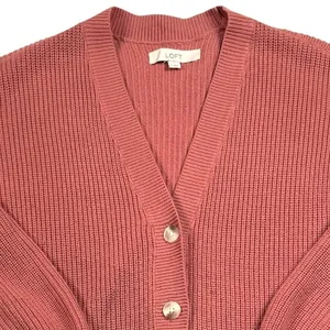 Loft Cardigan Sweater Womens Medium Pink Ribbed Knit Cottagecore Academia Granny thumbnail 1