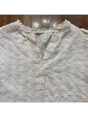 Mod Goddess White Floral Eyelet Blouse Medium Boho thumbnail 2