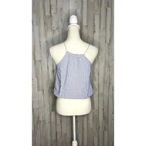 Brandy Melville Women's OSFM Blue/White Striped Wrap Cropped‎ Tank Top thumbnail 3