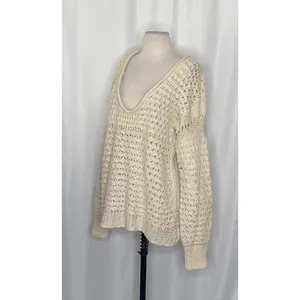 FREE PEOPLE Crashing Waves Scoop Neck Sweater Solid Cream Pullover Knit Small thumbnail 5