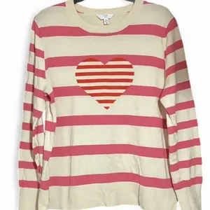 Pink Cream Striped Crewneck Knot Sweater Heart Lightweight Pullover Womens XL thumbnail 6
