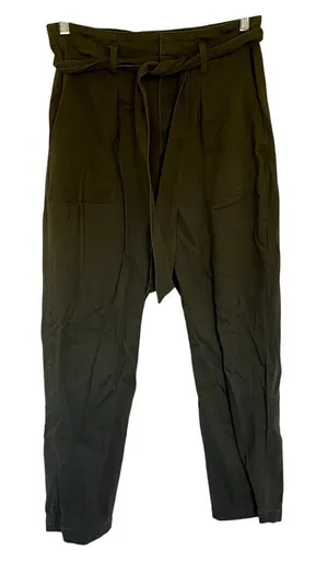 Lulus olive green paperbag pants women's size L trousers‎ pockets belted cotton thumbnail 1