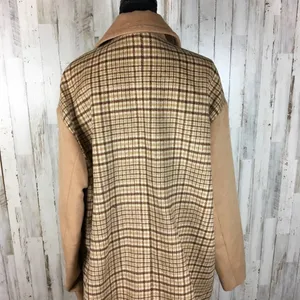 Mural Plaid Longline Coat Jacket Wool Blend Brown Size XL thumbnail 6
