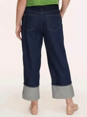 Kate Spade X Target Women’s High Rise Straight Leg Wide Cuff Jeans Dark Wash 6 thumbnail 2