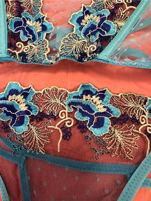 Floral Embroidered Lingerie Set – Teal & Black | Size M thumbnail 8