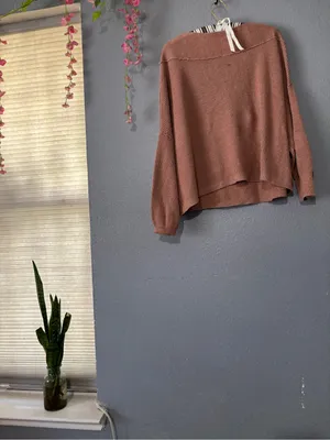Free People Dusty Rose Wide-Neck Knit Sweater • Size Small thumbnail 3