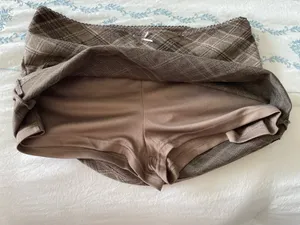 Windsor Brown plaid mini skirt with zipper and lace now detailing thumbnail 4