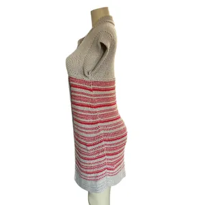 Free People Long Knit Sweater Vest Cardigan Button Front Striped Red Beige S thumbnail 3