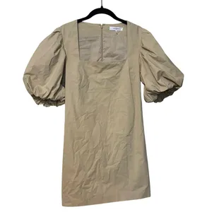 Frame 100% Cotton Khaki Pebble Puff Sleeve Nina Mini Dress Size Medium thumbnail 2
